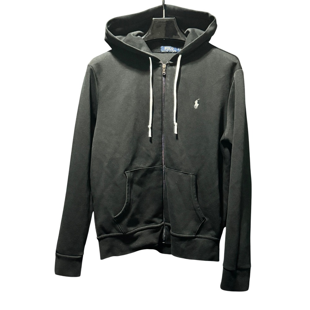 Size Medium - Polo Ralph Lauren Black Double-Knit Full-Zip Hoodie Pony Logo